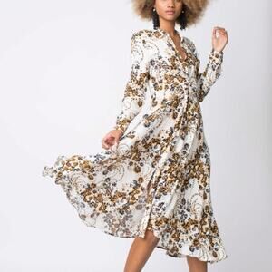 Free People Tough Love Shirt Dress Womens 0 Cream Floral Long Sleeve Midi